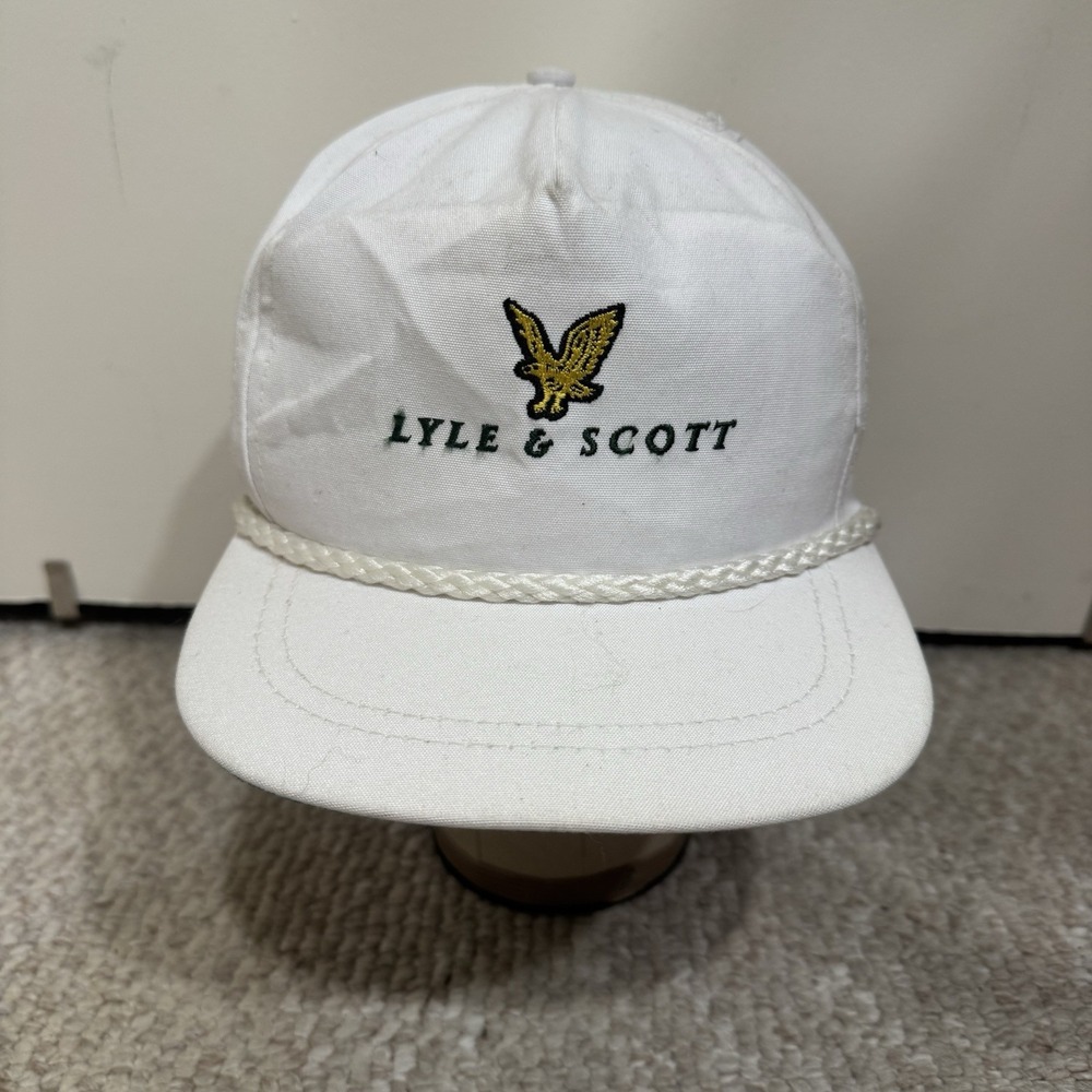 Vintage 80s Lyle & Scott Rope White Hat Cap Made In USA